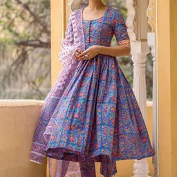 Anni Designer Floral Printed Round Neck Anarkali Kurta With Trousers & Dupatta-picture-56