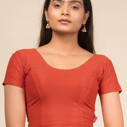 Bindigasm's Advi Self Designed Texture Cotton Stretchable Slip On Saree Blouse-image-79