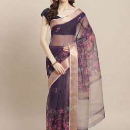 Kalista Purple & Pink Floral Printed Saree-image-7