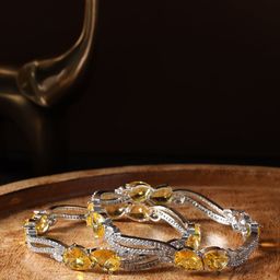 justpeachy Set Of 2 Silver-Plated AD Studded Bangles image 1