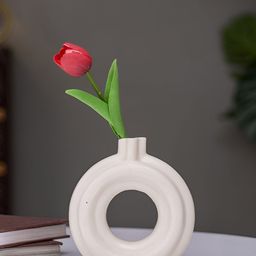The Decor Lane Modern Decorative Off White Ceramic Flower Vase-image-101
