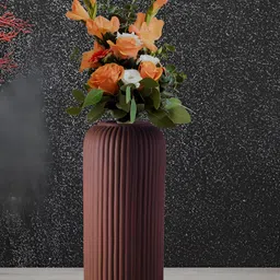 LASAKI Evelyn Brown Textured Cylindrical Ceramic Flower Vase-22