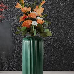 LASAKI Evelyn Green Textured Cylindrical Ceramic Flower Vase-image-91