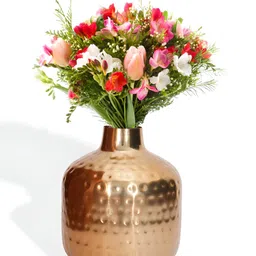 Ekhasa Brown Unbreakable Metallic Hammered Round Flower Vase-image-4