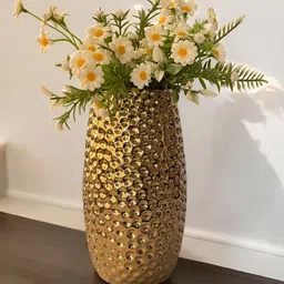 Art Street Gold Toned Glossy Ceramic Honeycomb Decorative Flower Vase-35