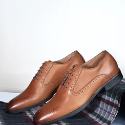 House of Pataudi Men Genuine Leather Perforated Formal Brogues-image-72