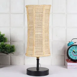Devansh Beige Colored & Black Solid Table lamp with Bamboo Shade-18