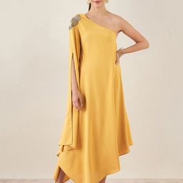 First Resort by Ramola Bachchan Embroidered One Shoulder Kimono Sleeve A-Line Maxi Dress-image-53