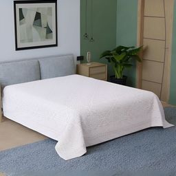 Peepul Tree White Floral Pattern 240TC Cotton King Size Bed Cover-33