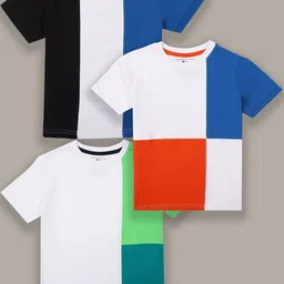Jumping Joey Boys Black & White Pack of 3 Colourblocked Pure Cotton T-shirt-image-4