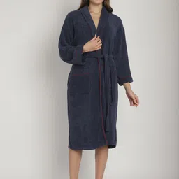 ELEVANTO Women Blue Shawl Collar Front Open Bath Robe-image-76