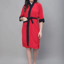 ELEVANTO Women Red & Black Bath Robe-image-70