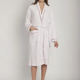ELEVANTO Women White Shawl Collar Front Open Bath Robe-image-98
