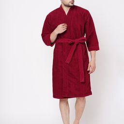 Welspun Maroon Pure Cotton Bath Robe-image-45