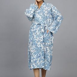 HANDICRAFT PALACE Turquoise Blue Pure Cotton Bath Robe-image-99