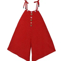 Wish Karo Infant Girls Red Polka Dots Printed Tie-Up Flared Dungarees-image-46