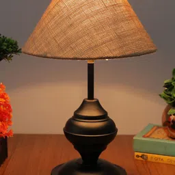 Homesake Brown & Black Textured Jute Shade With Metal Base Table Lamp-33