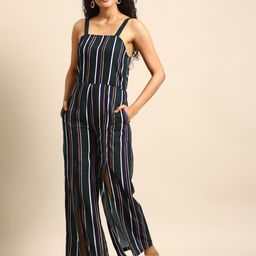 DODO & MOA Woman Black & Navy Blue Striped Basic Jumpsuit-image-83