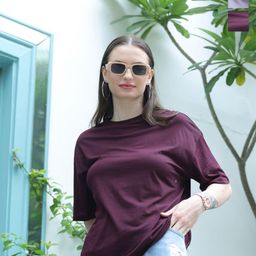 TITTLI Pack Of 2 Round Neck Drop-Shoulder Sleeves Pure Cotton Oversized T-shirt-image-98