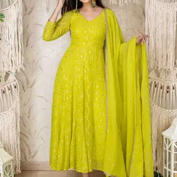 Label Shaurya Sanadhya Ethnic Motifs Embroidered Sequinned Kurta with Trousers & Dupatta-14