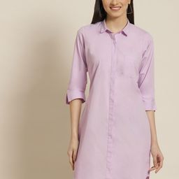 Hancock Women Lavender Solid Pure Cotton Formal Shirt Dress-picture-31