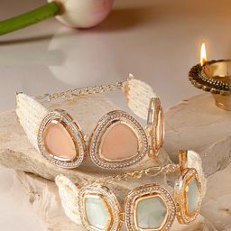 Zaveri Pearls Set Of 2 Gold-Plated Kundan Studded & Beaded Wraparound Bracelet-20