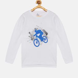KiddoPanti Boys White Biker Printed T-shirt-picture-10