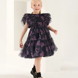 Angel & Rocket Girls Floral Printed Flutter Sleeve Ruffled Fit & Flare Dress-picture-9