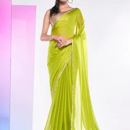 Mitera Green & Gold-Toned Pure Georgette Saree-picture-18