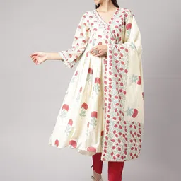 KALINI Floral Printed V-Neck Sequinned Anarkali Kurta With Trousers & Dupatta-picture-33