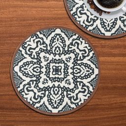 Mona B White & Black Set Of 2 Geometric Printed Cotton Table Placemats-27