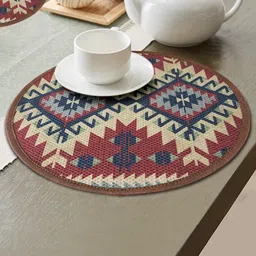 Mona B Beige & Maroon Set Of 2 Printed Cotton Table Placemats-12