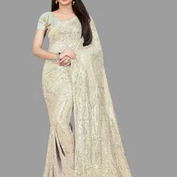 CLEMIRA White Embellished Sequinned Saree-picture-4