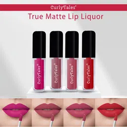 CurlyTales True Matte Set Of 4 Liquid Lipstick 4ml Each - Magenta, Nude, Peach, Red-1