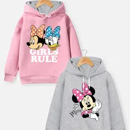YK Disney Girls Pack Of 2 Pink & Grey Minnie Mouse & Daisy Duck Printed Hooded Sweatshirt-32