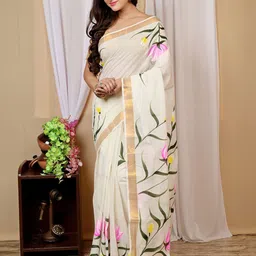 PuJoy Floral Zari Taant Saree-image-49
