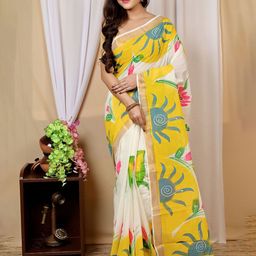 PuJoy Floral Zari Taant Saree-image-63