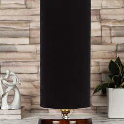 Devansh Black Solid Wooden Table Lamps With Fabric Shade-11