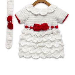 CHUTPUT White & Red Pure Wool Crochet Jumper Dress-19