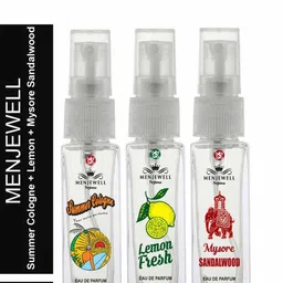 Menjewell Women Pack of 3 Summer, Fresh Lemon, Mysore Sandalwood Cologne- 30 ml-24