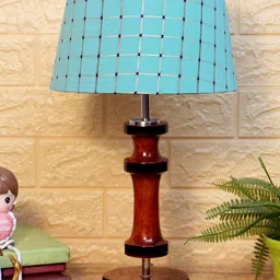 foziq Brown & Blue Checked Wooden Table Lamps-image-73