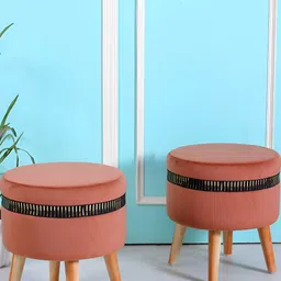 Shadowkart Rust Brown Velvet & Wooden Round Ottoman-image-69