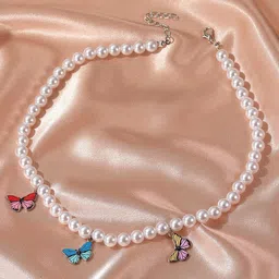 Yellow Chimes White Gold-Plated Pearl & Butterfly Chain Necklace-16