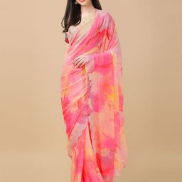 Mitera Rose & Yellow Tie and Dye Beads and Stones Saree-22