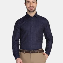 Blackberrys Men Navy Blue Slim Fit Grid Tattersall Checked Long Sleeve Cotton Formal Shirt-picture-39