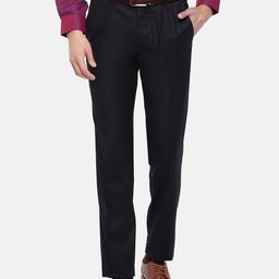 Turtle Men Navy Blue Slim Fit Solid Formal Trousers-image-88