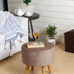 Shadowkart Brown Checked Velvet Pouffe Sitting Ottomans-image-86