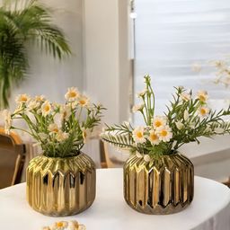 Art Street Gold Toned 2 Pieces Glossy Ceramic Accordion Decorative Flower Vase-34
