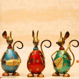 HANDICRAFTS PARADISE Red Blue & Green 3-Pieces Printed Rat Figurine Showpiece-image-8