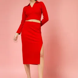 Oomph! Shirt Collar Neck Top With Skirt Co-Ords-picture-13